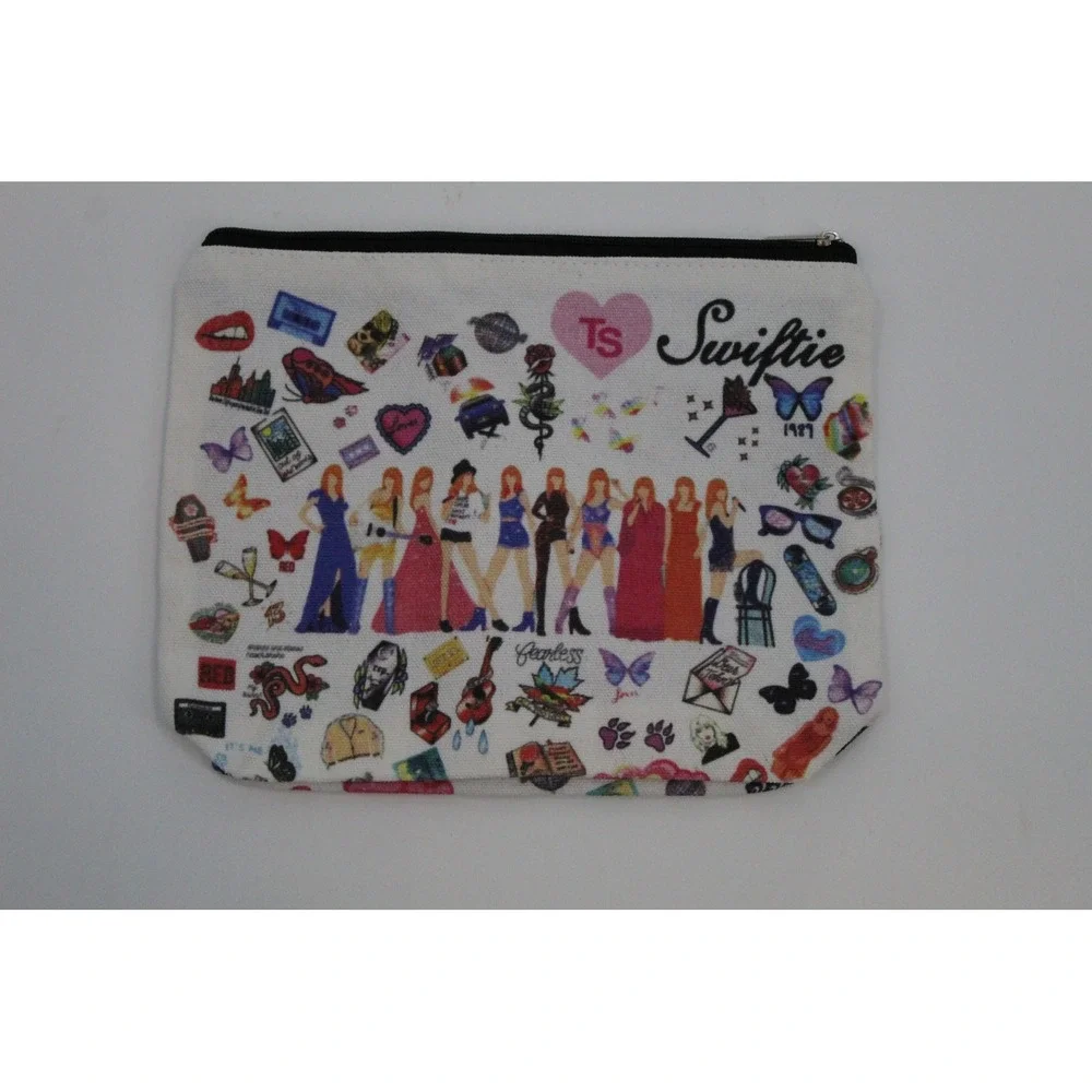 Swiftie Taylor Swift Eras Tour Inspired Makeup Bag Canvas Zipper Pouch White
